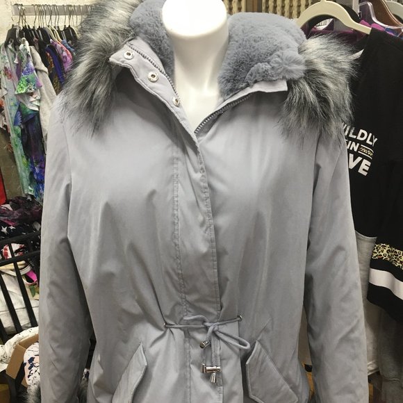 ANA Gray Faux Fur Parka Snow Ski Jacket Large Faux Fur - Picture 1 of 10